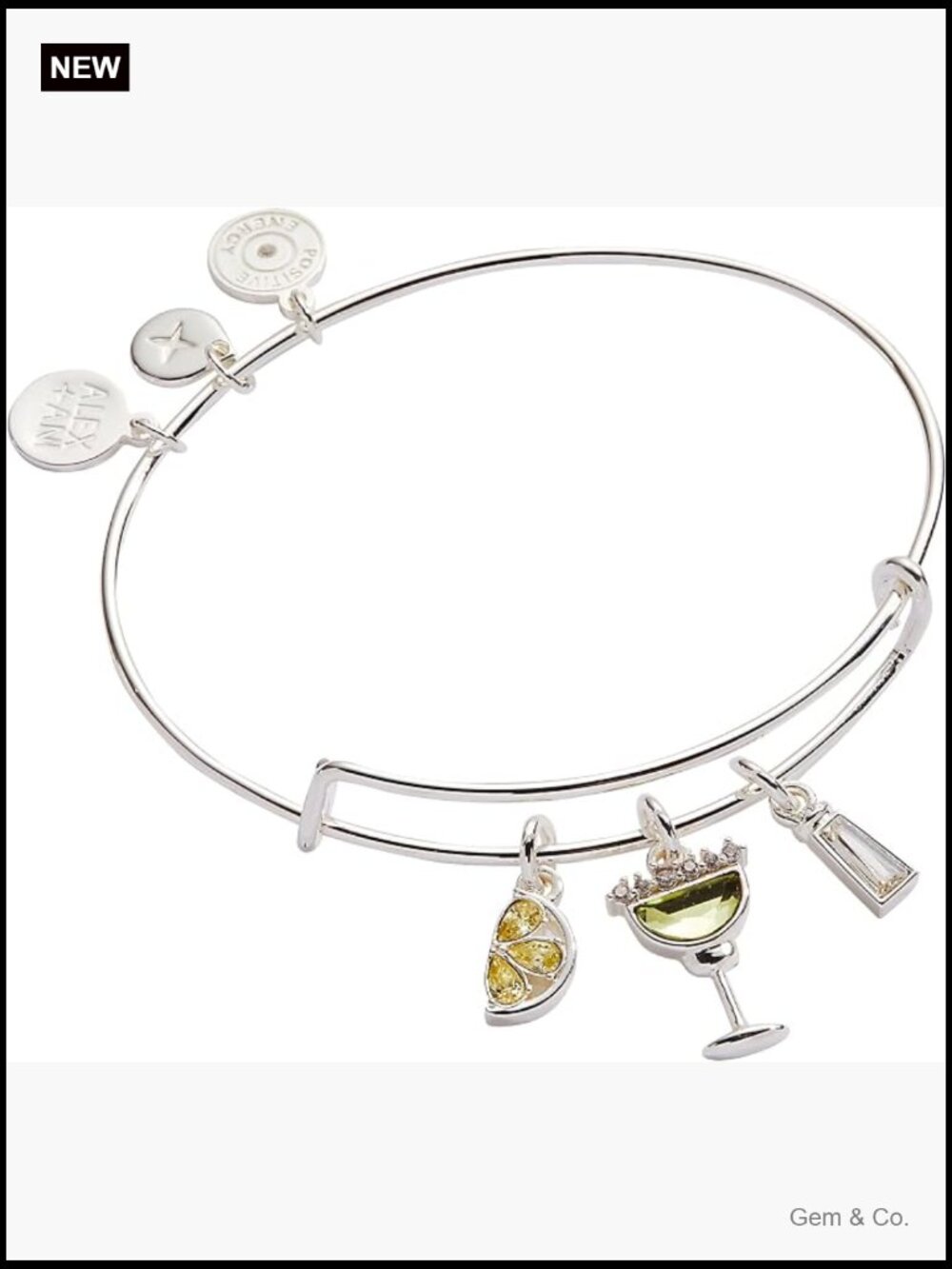 Expandable Charm Bangle Bracelet with Crystal Accents